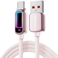 ESSAGER opletený nabíjecí a datový kabel s podsvícením - USB-A na USB-C - 1 m - růžový