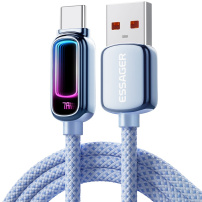 ESSAGER opletený nabíjecí a datový kabel s podsvícením - USB-A na USB-C - 1 m - modrý