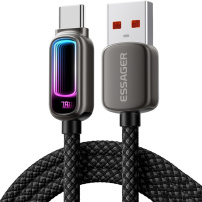 ESSAGER opletený nabíjecí a datový kabel s podsvícením - USB-A na USB-C - 2 m - černý