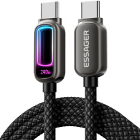 ESSAGER opletený nabíjecí a datový kabel s podsvícením - USB-C na USB-C - 2 m - černý