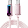 ESSAGER opletený nabíjecí a datový kabel s podsvícením - USB-C na USB-C - 2 m - růžový