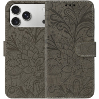 Flipové pouzdro se vzorem krajky pro iPhone 17 Pro / 18 Pro - hnědé