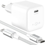 FIXED Mini GaN sada adaptéru s portem USB-C a kabelu USB-C na USB-C - 65W - 2 m - bílá