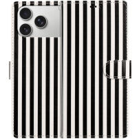 Flipové pouzdro s proužky pro iPhone 17 Pro Max - černobílé