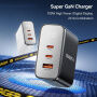 ESSAGER ES-CD56 GaN rychlonabíjecí adaptér s displejem a porty 2x USB-C / USB-A - 100W - černý