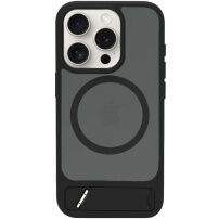 LeReach matný kryt s MagSafe a výklopným stojánkem pro iPhone 15 Pro - černý