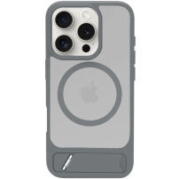 LeReach matný kryt s MagSafe a výklopným stojánkem pro iPhone 16 Pro Max - šedý