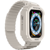 Odolné silikonové pouzdro s magnetickým řemínkem pro Apple Watch Ultra 49mm - béžové