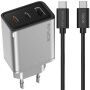 EcoFlow GaN sada adaptéru s porty 2x USB-C / USB-A a kabelu USB-C na USB-C - 65W - 1 m - stříbrná