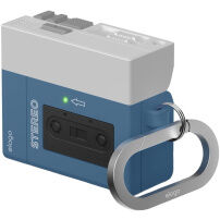 ELAGO Cassette Player obal s karabinou ve stylu kazetového přehrávače pro AirPods 4 / 5 - modrý