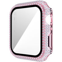 Pouzdro posázené kamínky s tvrzeným sklem pro Apple Watch 38mm - růžové