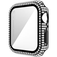 Pouzdro posázené kamínky s tvrzeným sklem pro Apple Watch 38mm - černé