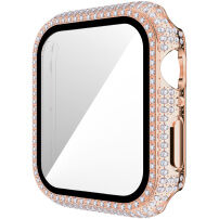 Pouzdro posázené kamínky s tvrzeným sklem pro Apple Watch 38mm - růžovozlaté