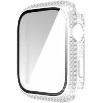Pouzdro posázené kamínky s tvrzeným sklem pro Apple Watch 45mm - stříbrné