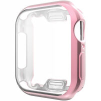 Metalické pouzdro z měkkého plastu s ochranou displeje pro Apple Watch 44mm - růžové