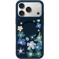 MUTURAL Flora Story kryt se vzorem květin a MagSafe pro iPhone 17 Pro - tmavě modrý