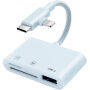 3v1 redukce se čtečkou karet - slot na SD / TF kartu / USB-A na USB-C / Lightning - modrá