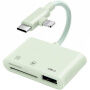 3v1 redukce se čtečkou karet - slot na SD / TF kartu / USB-A na USB-C / Lightning - zelená
