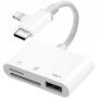 3v1 redukce se čtečkou karet - slot na SD / TF kartu / USB-A na USB-C / Lightning - bílá