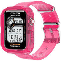 Pouzdro s transparentním řemínkem pro Apple Watch 45mm / 44mm / 42mm - neonově růžové