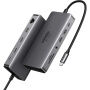 UGREEN 15965 11v1 hub - slot na SD / TF kartu / RJ45 / 2x HDMI / 3,5 mm jack / 2x USB-C / 3x USB-A na USB-C pro MacBook - šedý