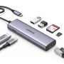 UGREEN CM512 7v1 hub - slot na SD / TF kartu / RJ45 / HDMI / USB-C / 2x USB-A na USB-C - šedý