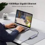 UGREEN CM512 7v1 hub - slot na SD / TF kartu / RJ45 / HDMI / USB-C / 2x USB-A na USB-C - šedý