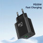 USAMS CC315 GaN rychlonabíjecí adaptér s porty USB-C / USB-A - 25W - bílý