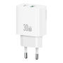 USAMS CC316 GaN rychlonabíjecí adaptér s porty USB-C / USB-A - 30W - bílý