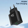 USAMS CC316 GaN rychlonabíjecí adaptér s porty USB-C / USB-A - 30W - bílý