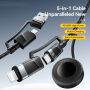 ESSAGER 3v1 univerzální opletený nabíjecí a datový kabel - USB-C / USB-A na magnetický puk / USB-C / Lightning - 2 m - černý
