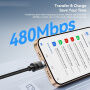 ESSAGER 3v1 univerzální opletený nabíjecí a datový kabel - USB-C / USB-A na magnetický puk / USB-C / Lightning - 2 m - černý