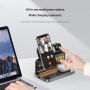 HT-568 3v1 skládací magnetický bezdrátový stojánek s hodinami, budíkem a podsvícením pro iPhone / Apple Watch / AirPods - 15W - šedý