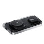 HT-568 3v1 skládací magnetický bezdrátový stojánek s hodinami, budíkem a podsvícením pro iPhone / Apple Watch / AirPods - 15W - šedý