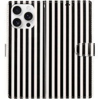 Flipové pouzdro s proužky pro iPhone 16 Pro Max - černobílé