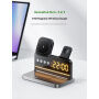 HT-568 3v1 skládací magnetický bezdrátový stojánek s hodinami, budíkem a podsvícením pro iPhone / Apple Watch / AirPods - 15W - šedý