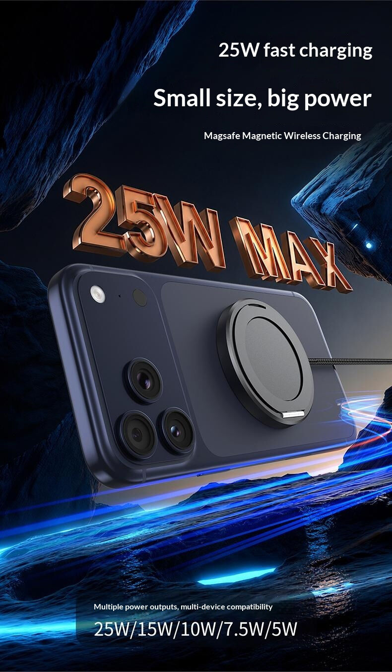 HYD-002 bezdrátová MagSafe nabíječka s výklopným stojánkem pro iPhone - 25W - černá