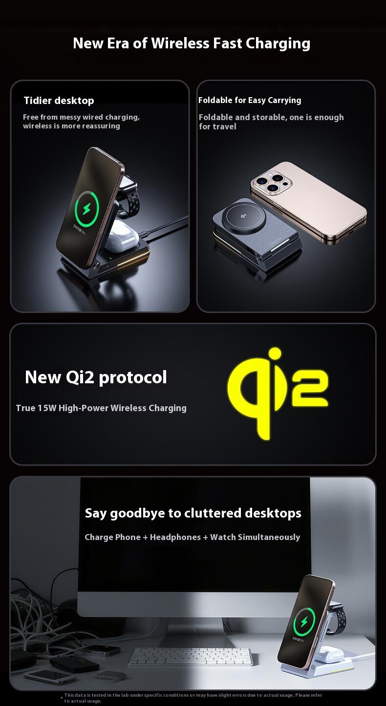 WEKOME WP-U180 Qi2 3v1 skládací magnetický bezdrátový stojánek pro iPhone / Apple Watch / AirPods - 15W - šedý