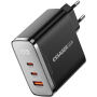 ESSAGER ES-CD56 GaN rychlonabíjecí adaptér s displejem a porty 2x USB-C / USB-A - 100W - černý