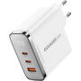 ESSAGER ES-CD56 GaN rychlonabíjecí adaptér s displejem a porty 2x USB-C / USB-A - 100W - bílý
