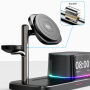 C09 3v1 magnetický bezdrátový stojánek s hodinami, reproduktorem a podsvícením pro iPhone / Apple Watch / AirPods - 25W - černý