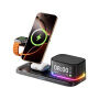 C09 3v1 magnetický bezdrátový stojánek s hodinami, reproduktorem a podsvícením pro iPhone / Apple Watch / AirPods - 25W - bílý