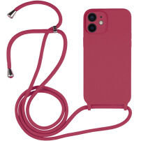 Silikonový kryt se šňůrkou pro iPhone 12 - malinový