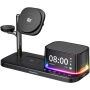 C09 3v1 magnetický bezdrátový stojánek s hodinami, reproduktorem a podsvícením pro iPhone / Apple Watch / AirPods - 25W - černý