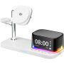 C09 3v1 magnetický bezdrátový stojánek s hodinami, reproduktorem a podsvícením pro iPhone / Apple Watch / AirPods - 25W - bílý