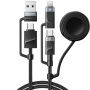 ESSAGER 3v1 univerzální opletený nabíjecí a datový kabel - USB-C / USB-A na magnetický puk / USB-C / Lightning - 1 m - černý