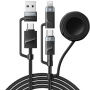 ESSAGER 3v1 univerzální opletený nabíjecí a datový kabel - USB-C / USB-A na magnetický puk / USB-C / Lightning - 2 m - černý