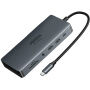 UGREEN 15965 11v1 hub - slot na SD / TF kartu / RJ45 / 2x HDMI / 3,5 mm jack / 2x USB-C / 3x USB-A na USB-C pro MacBook - šedý