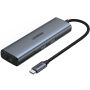 UGREEN CM512 7v1 hub - slot na SD / TF kartu / RJ45 / HDMI / USB-C / 2x USB-A na USB-C - šedý