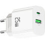 USAMS CC315 GaN rychlonabíjecí adaptér s porty USB-C / USB-A - 25W - bílý